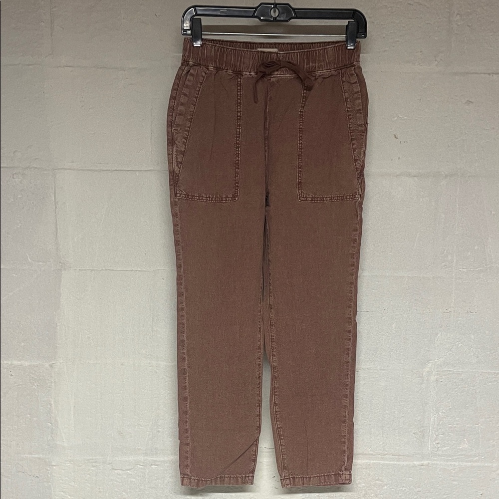 Anthropologie Linen Pants Pilcro Drawstring Pull On Pants Rust Brown XXS